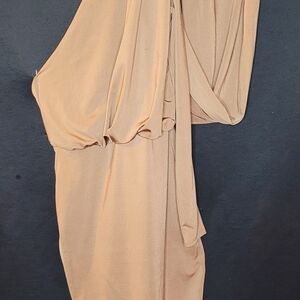 Fashion Nova Tan Asymmetrical One Shoulder Gown